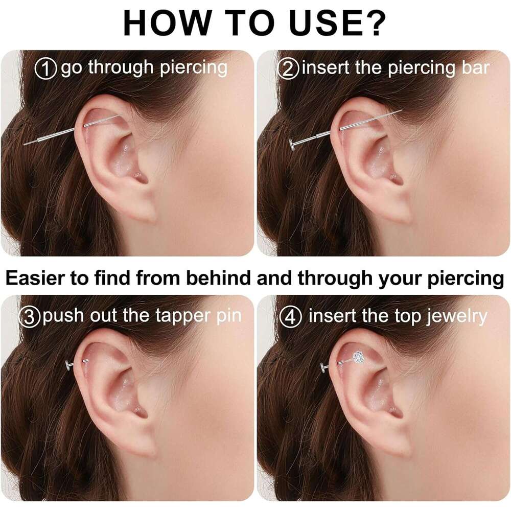20G Back 3 Flat Earrings Stud G23 Titanium Threadless Tragus Labret Cartilage Lip Medusa Conch Body Piercing Jewelry Hypoallergenic for Women Men