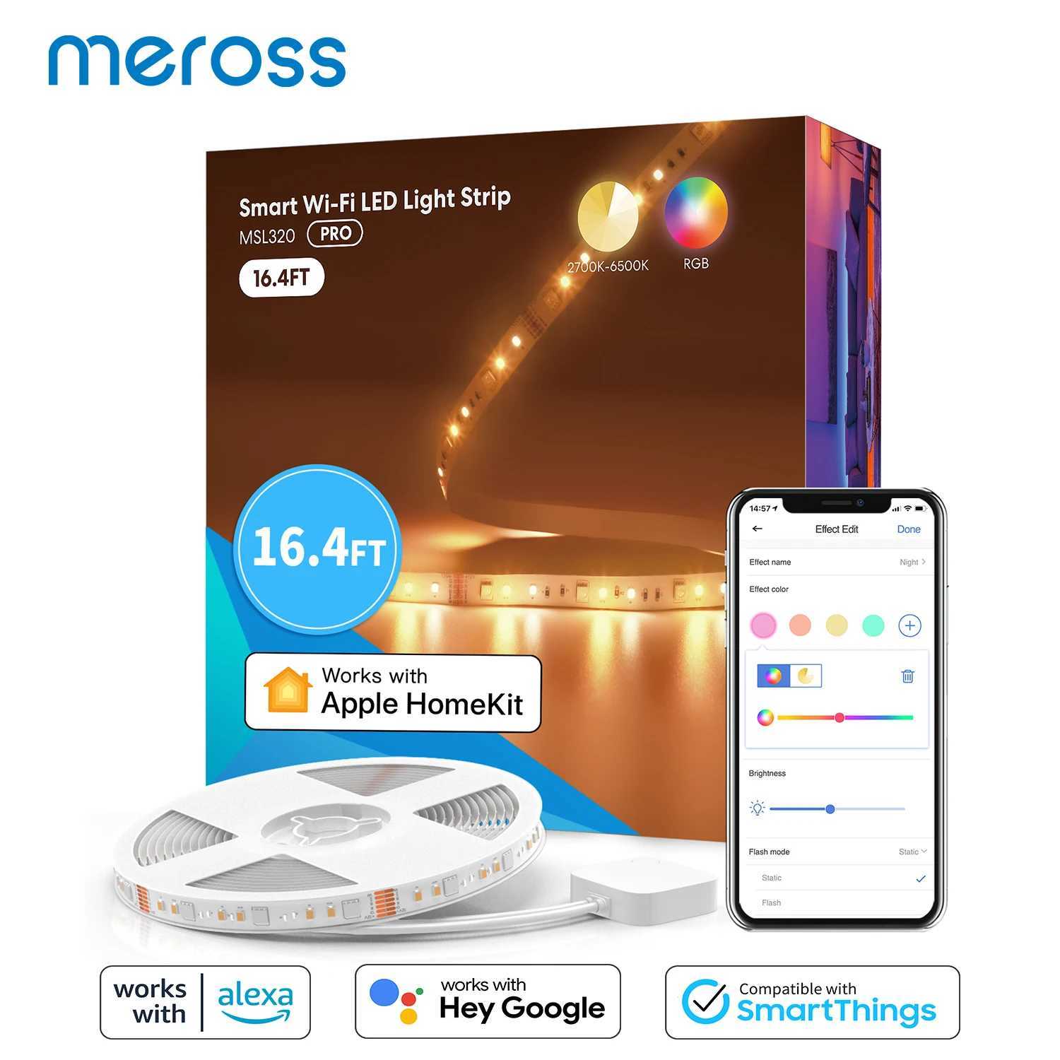 Meross HomeKit Smart Strip Light WiFi LED Light Strip RGBWW TV Backlight 18W Works with Siri Alexa Google Assistant SmartThings W250701