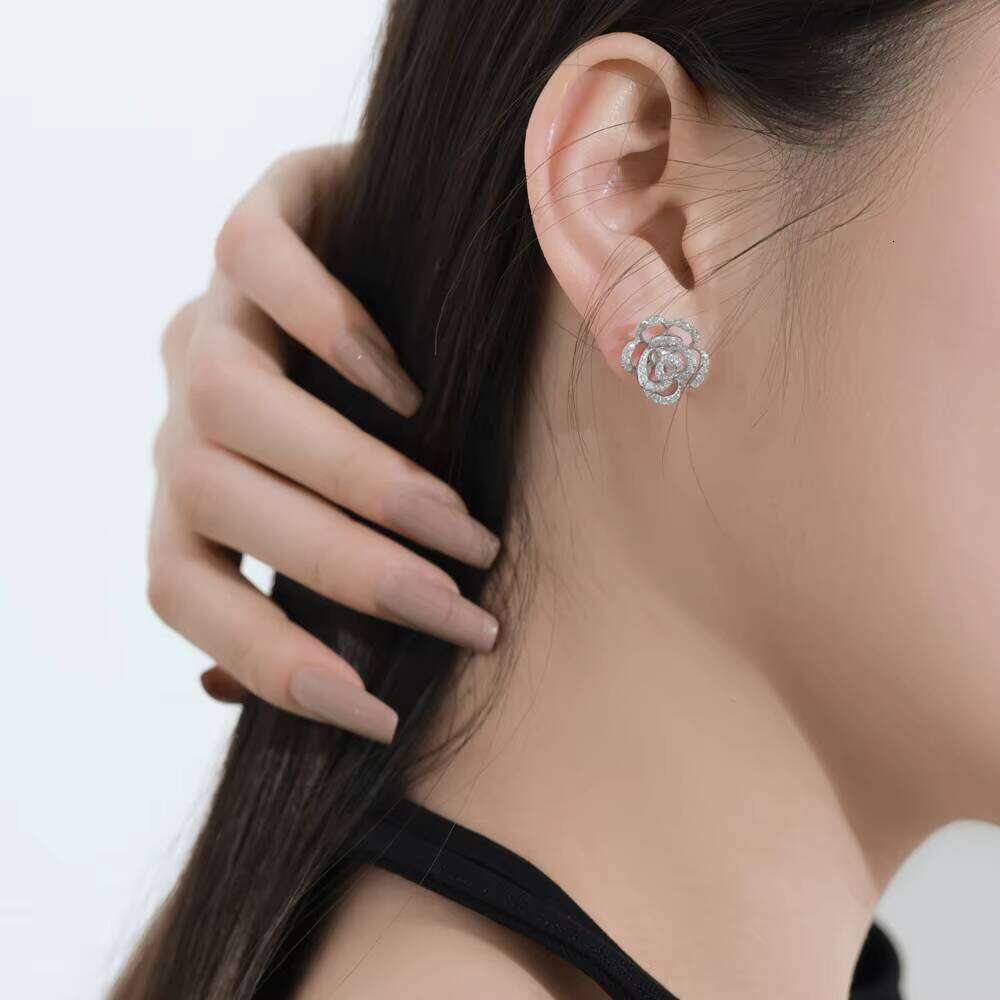 DHcollections S925 Sterling Silver Earrings - Geometric Leaf & Butterfly Studs with Zirconia | Minimalist Luxury Ear Jewelry for Women