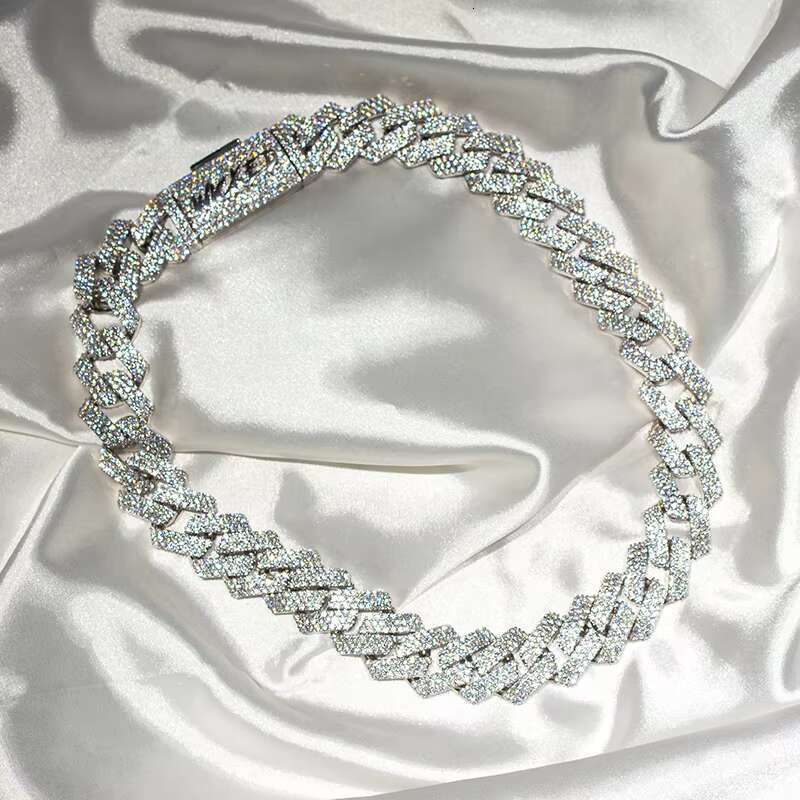 18mm Necklace Coutom Hip Hop Jewelry Iced Out Baguette Cut VVS S925 Silver Sterling Moissanite Diamond Cuban Chain