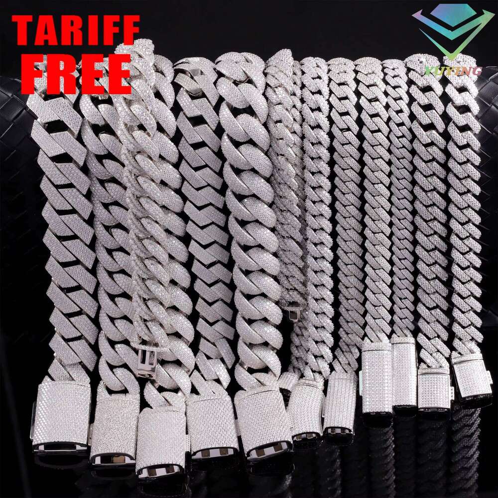 Fast Shipping Chain Size 8Mm-15Mm GRA Certificate D VVS Moissanite Sier Platinum Bracelet Men Women Necklace