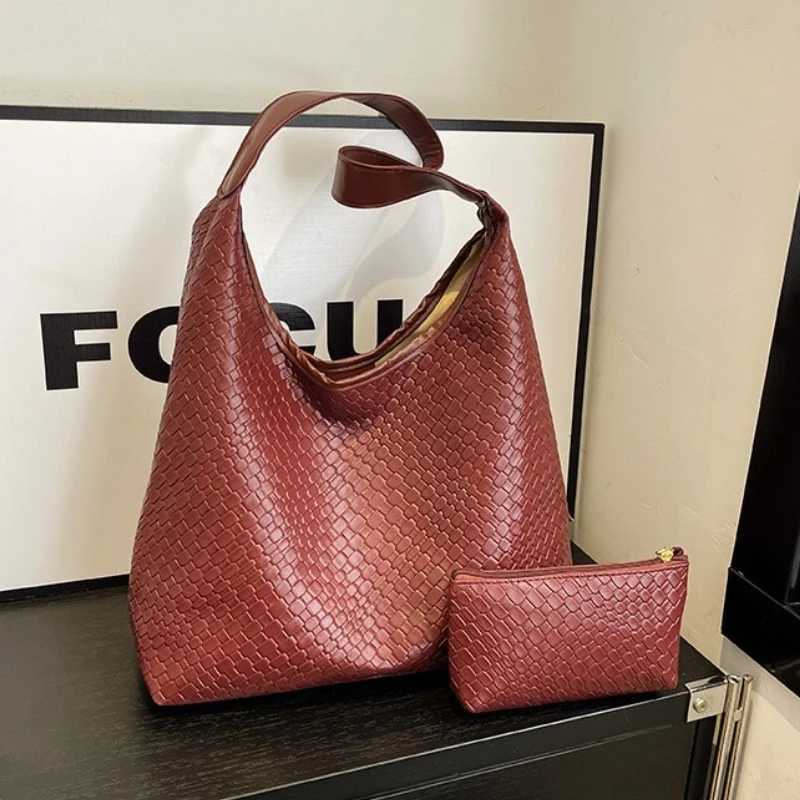 100% Artificial Leather Woven Pattern Shoulder Bag Large Capacity Tote Bag Casual Armpit Bag Large Tote Bag Daily Work Y250730