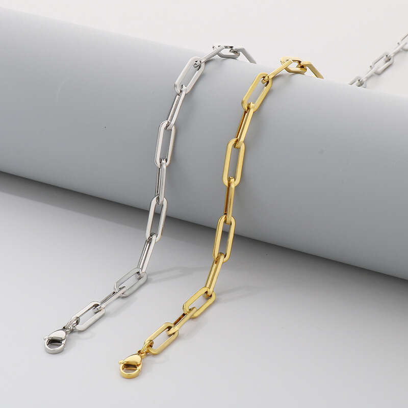 DHCollections Unisex Chunky Square Link Chain Necklace & Bracelet Stainless Steel Minimalist Jewelry
