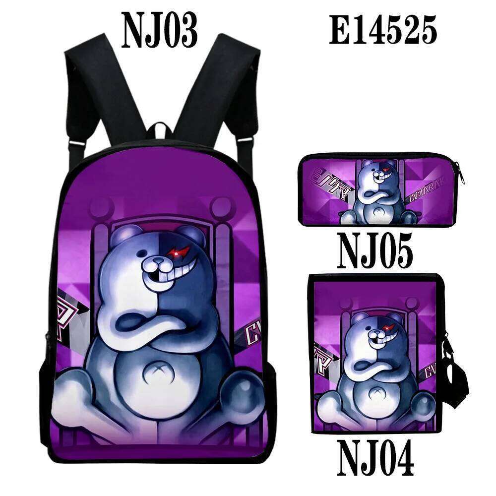 Fashion Monokuma Black White Bear 3D Print 3pcs/Set pupil School Bags Laptop Daypack Backpack Inclined shoulder bag Pencil Case