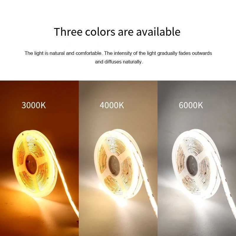High Brightness 480leds/M Cob LED Strip 8mm Ra95 12v 24v Flexible Can Be Cut Eyecare Self-Adhesive LED Strip Light W250701