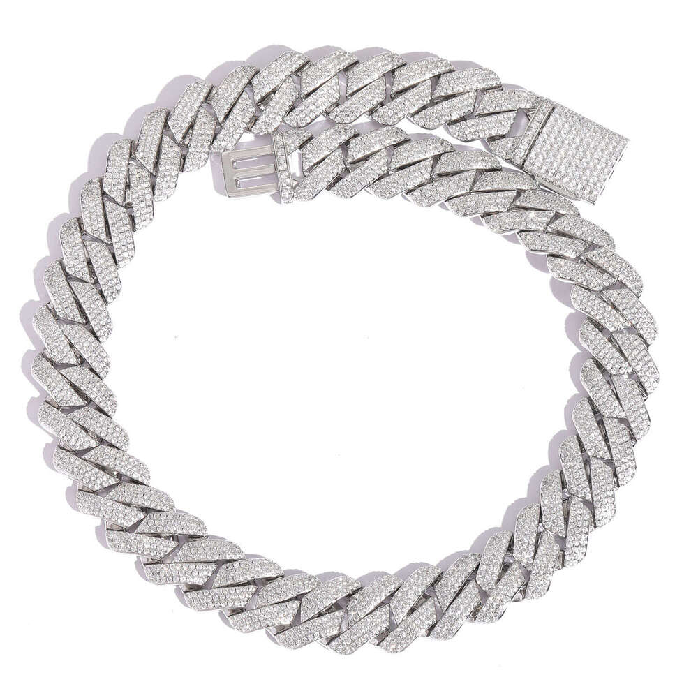 20mm Moissanite Dia Three-Row Dia-Shaped Cuban Chain Sterling Sier Necklace for Men with Certificate fc70