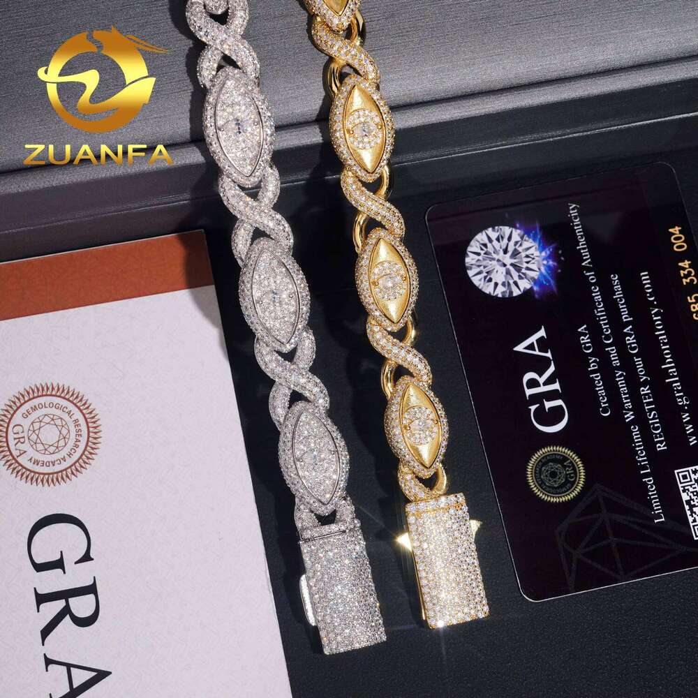 Pass Tester HipHop Style Sier Silica Ice Out Marquise Eye Cuban Chain Infinite Bracelet