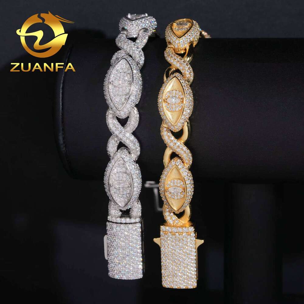 Pass Tester HipHop Style Sier Silica Ice Out Marquise Eye Cuban Chain Infinite Bracelet