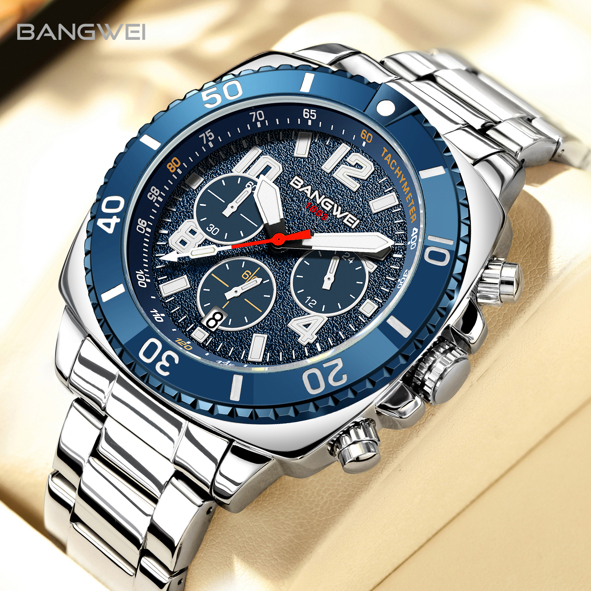 FOXBOX Men's Quartz Watch Fashion Business Watch Multifunctional Chronograph 24-hour Small Dial Holiday Gift Teen Watch Waterproof Watch