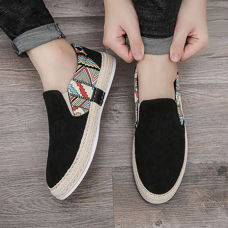 Casual Free shipping big size Corduroy Low-top Fisherman Canvas Slip-on Lazy Cloth Trendy Men's Shoes