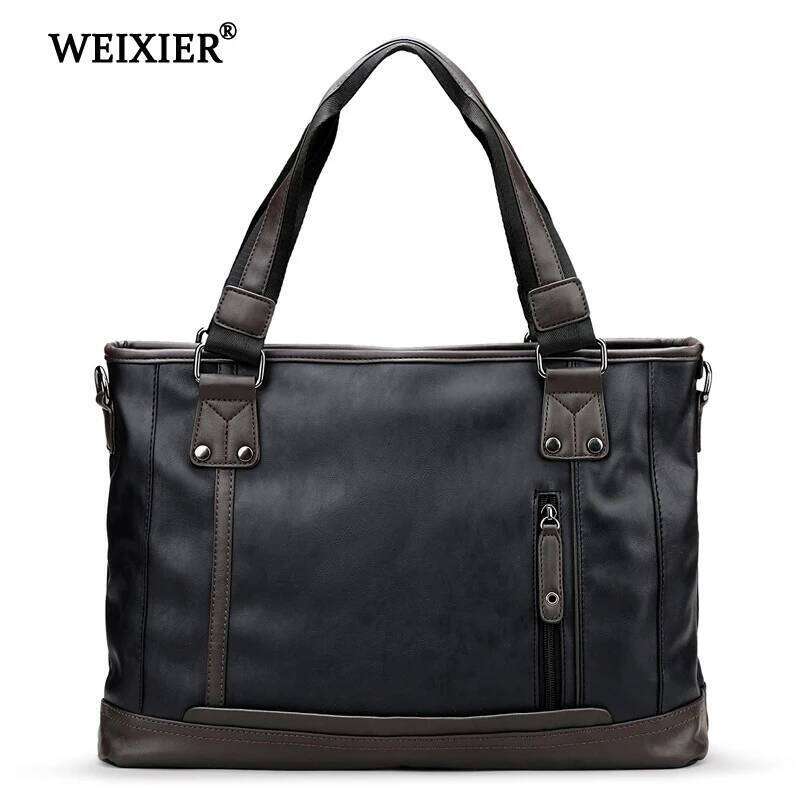 Solid Color PU Men's Zipper Business People Travel Fashion Retro Style Computer Bag High Quality Design Handbag