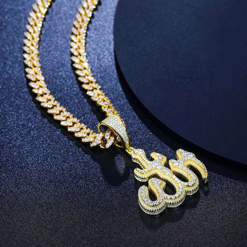 Moissanite Sparkling Islam Muslim Rune Pattern Pendant Allah Religious Necklace 925 Sterling Silver Mens Hip Hop Jewelry Gifts