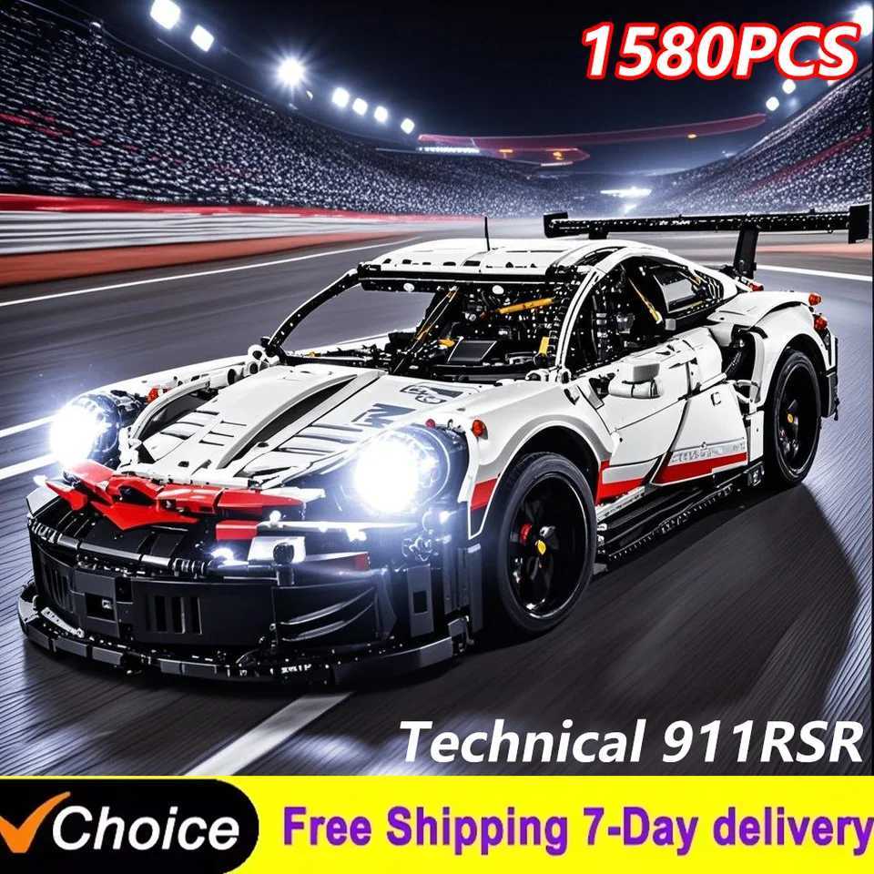1580+Pcs 1 10 Assembled Building Blocks Compatible 42096 Remote Control Car Motor Or LED Lights Sport Model MOC Toy Adults Gifts Y250701