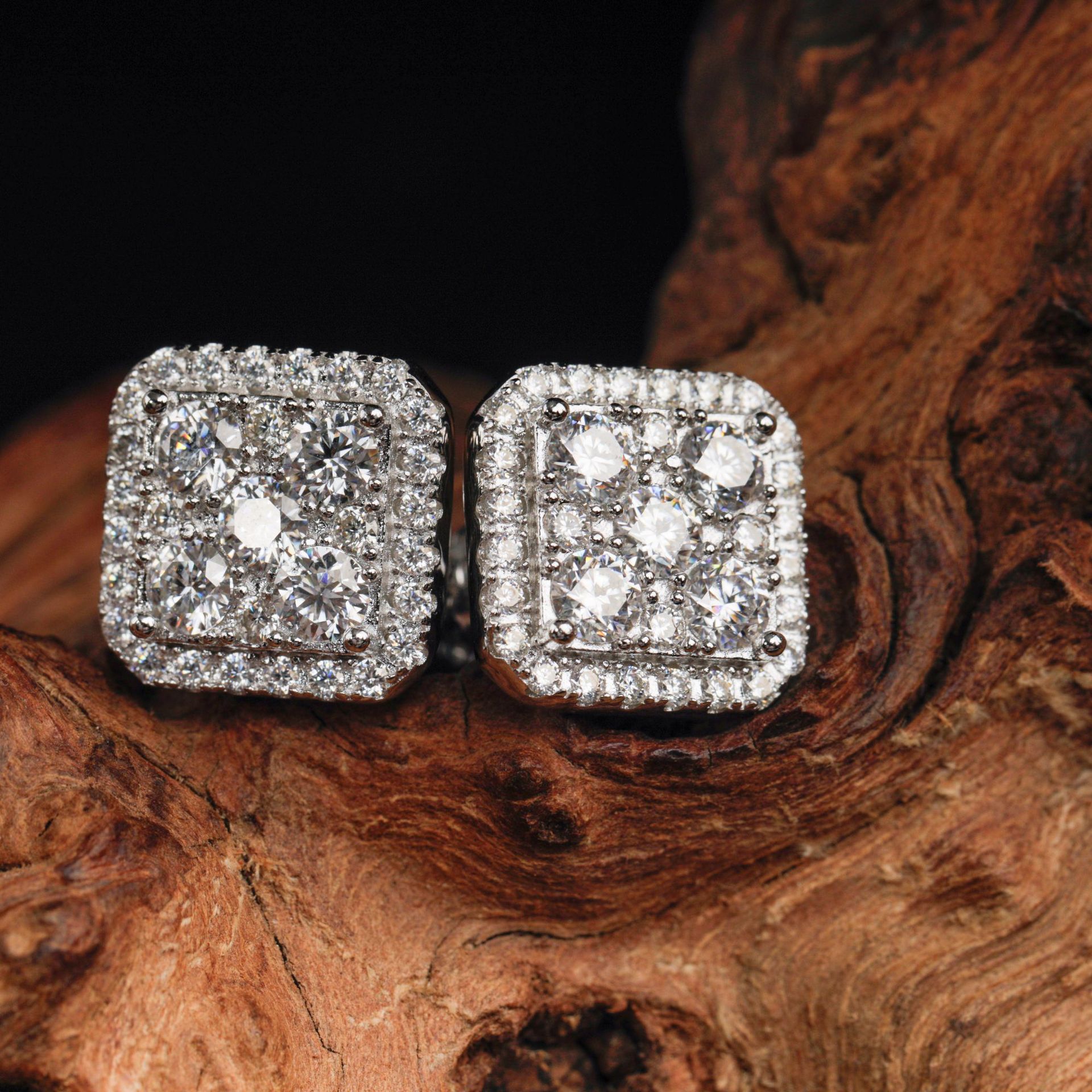 Hip Hop Jewelry Men Moissanite Earrings 925 Sterling Silver Square Shape Moissanite Stud Earrings Iced Out Screw Back Ear Studs
