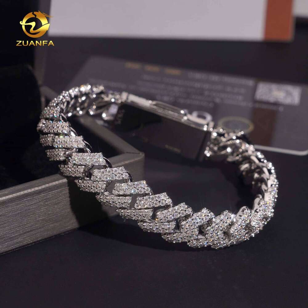 12Mm Gold Plated Bracelet Hip Hop Jewelry Necklace Sier VVS Moissanite Iced Out Cuban Link Chain