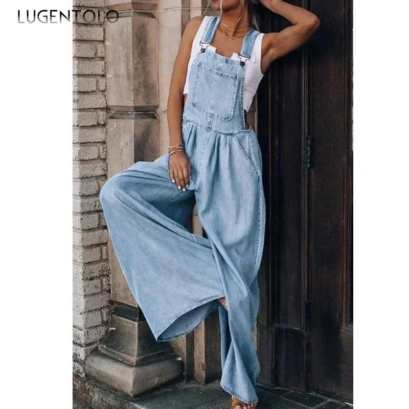 Women Denim Overalls Loose Jumpsuits Wideleg Summer Female Pocket High Waist Street Fashion Hole Casual Suspenders 250625