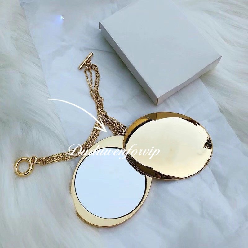 Makeup Mirror gold color metal fashion engrave D Mark Vintage style double side mirror fashion Cosmetics Tools with gift Box hanging decoration egg.shape Mirror