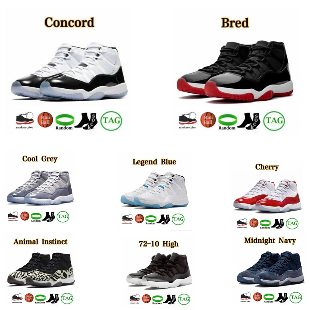 Chaussures de designer 2025 11s 4s et panda coloris pour hommes Femmes Concord Bred Cool Grey Legend Blue Cherry Animal Instinct 72-10 High Midni