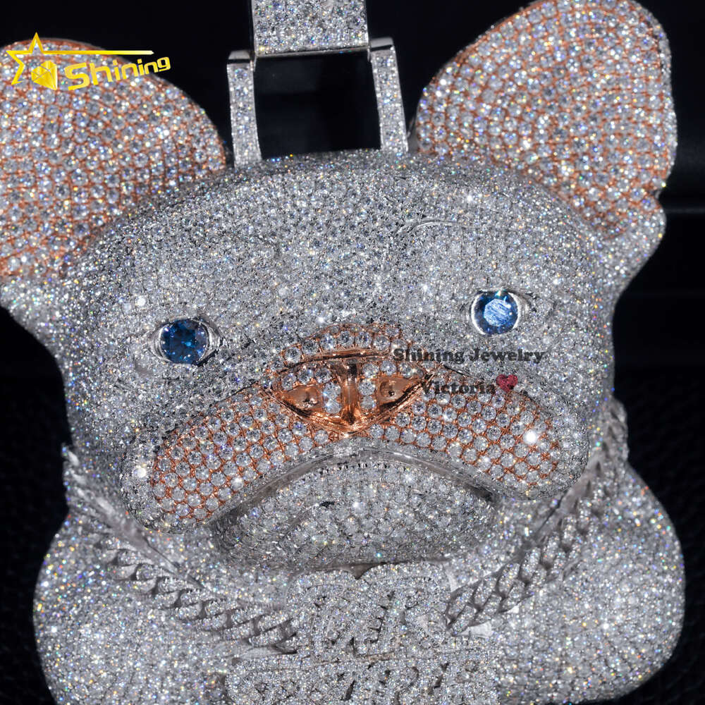 Custom Made Rapper Luxury Jewelry 925 Sterling Silver Iced Out Fully 3D Cute Dog Pendant VVS Moissanite Diamond Pendant