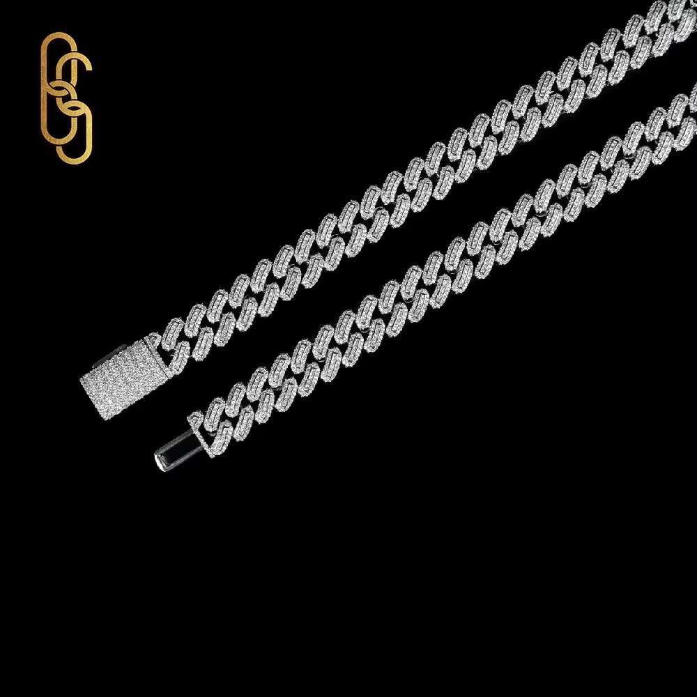 15MM 10K 14K Solid Gold Plated Moissanite CZ Cuban Necklace High Quality Emerald Cut VVS Moissanite CZ Miami Cuban Chain