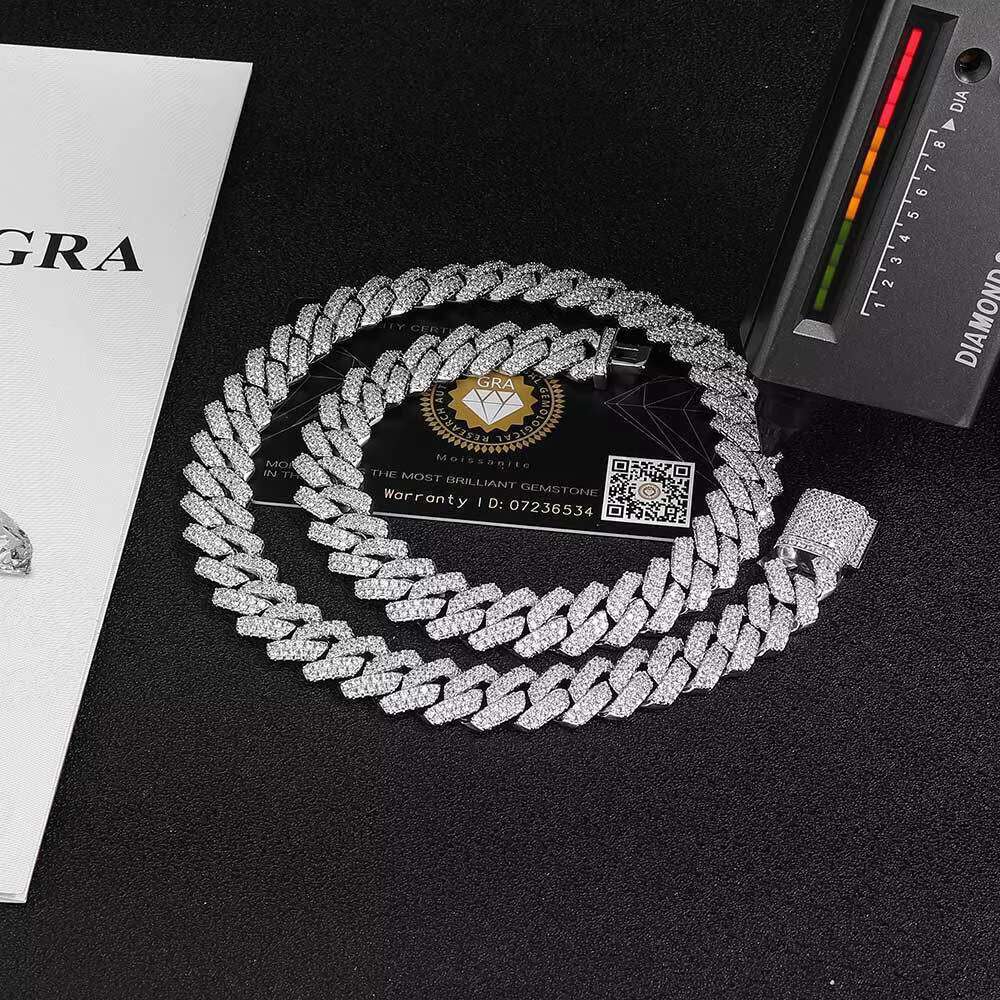 Hip Pop Sterling Silver Moissanite Diamond Cuban Link Chain Necklace