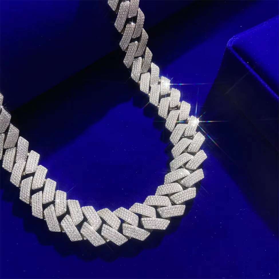Wholesale High Quality Moissanite Miami Sterling Silver 925 4 Rows Mens Gold Plated Cuban Link Chain Necklace