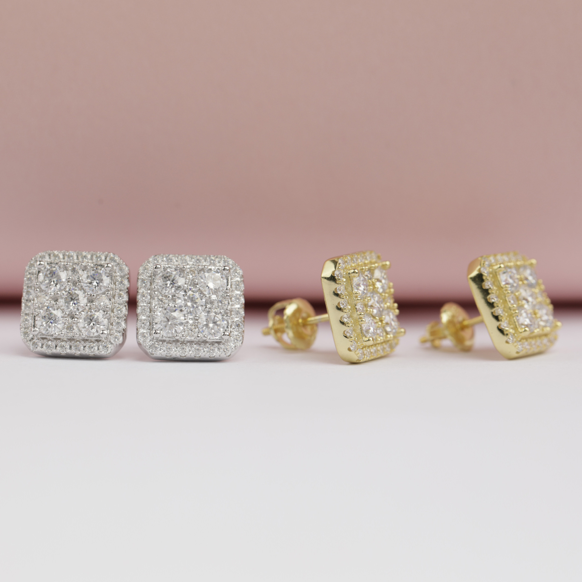 Hip Hop Jewelry Men Moissanite Earrings 925 Sterling Silver Square Shape Moissanite Stud Earrings Iced Out Screw Back Ear Studs