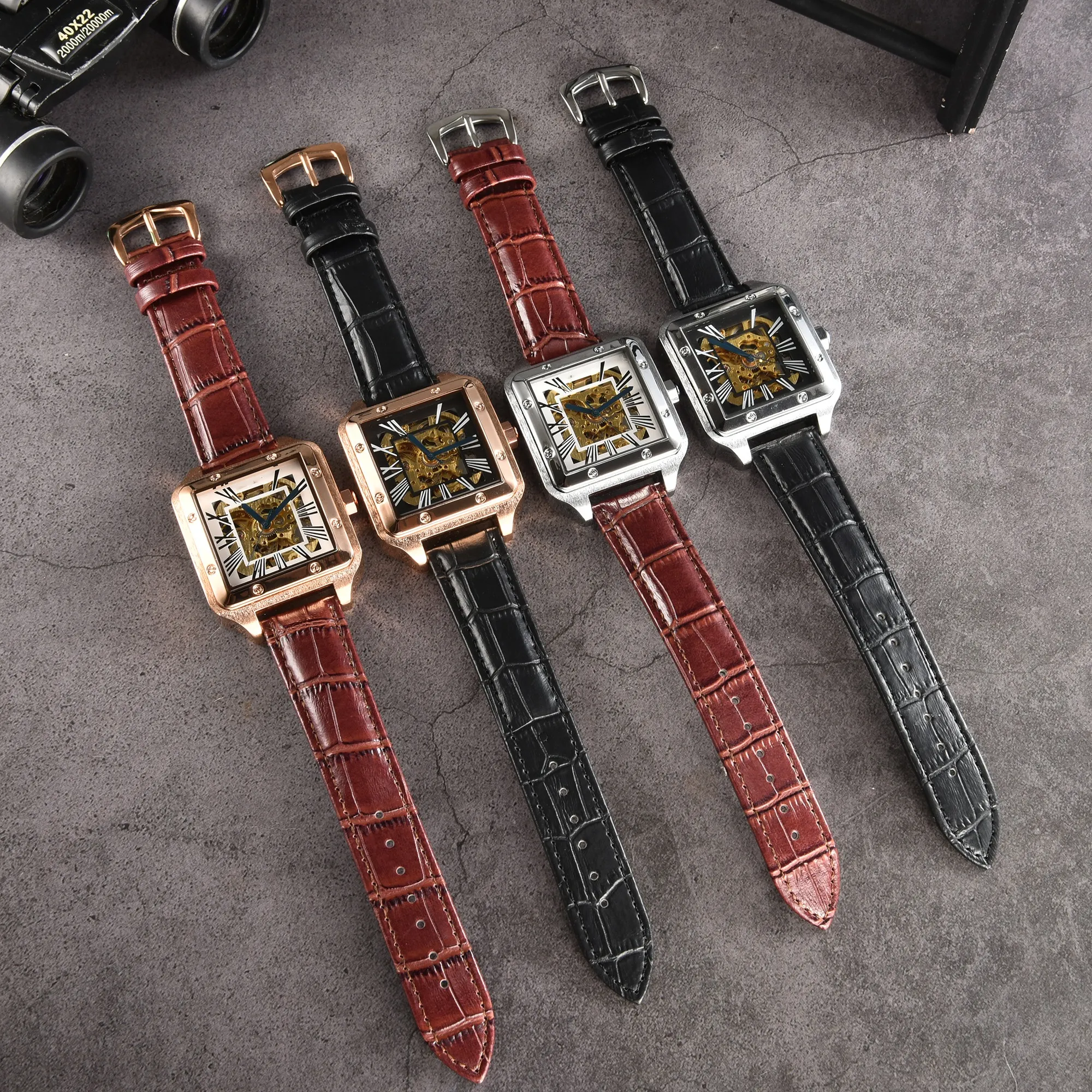 Men's luxury brand watch with skeletonized automatic mechanical movement, sports stainless steel strap, business casual sports watch