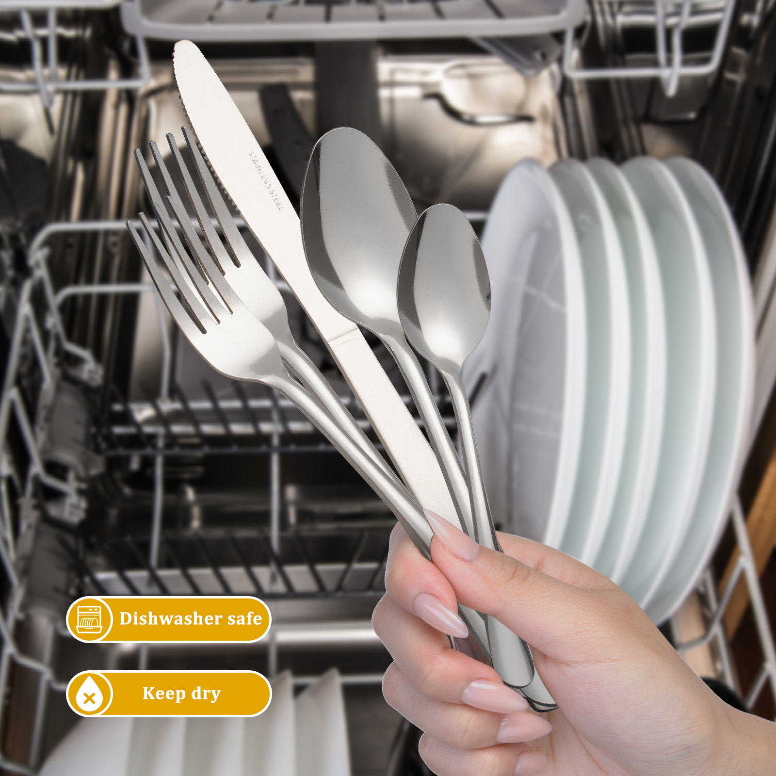 Windsor 60pcs Stainless Steel Flatware Set Service for 12, for Hotel/Restaurant/Wedding/Camping/Daily, Dishwasher Safe
