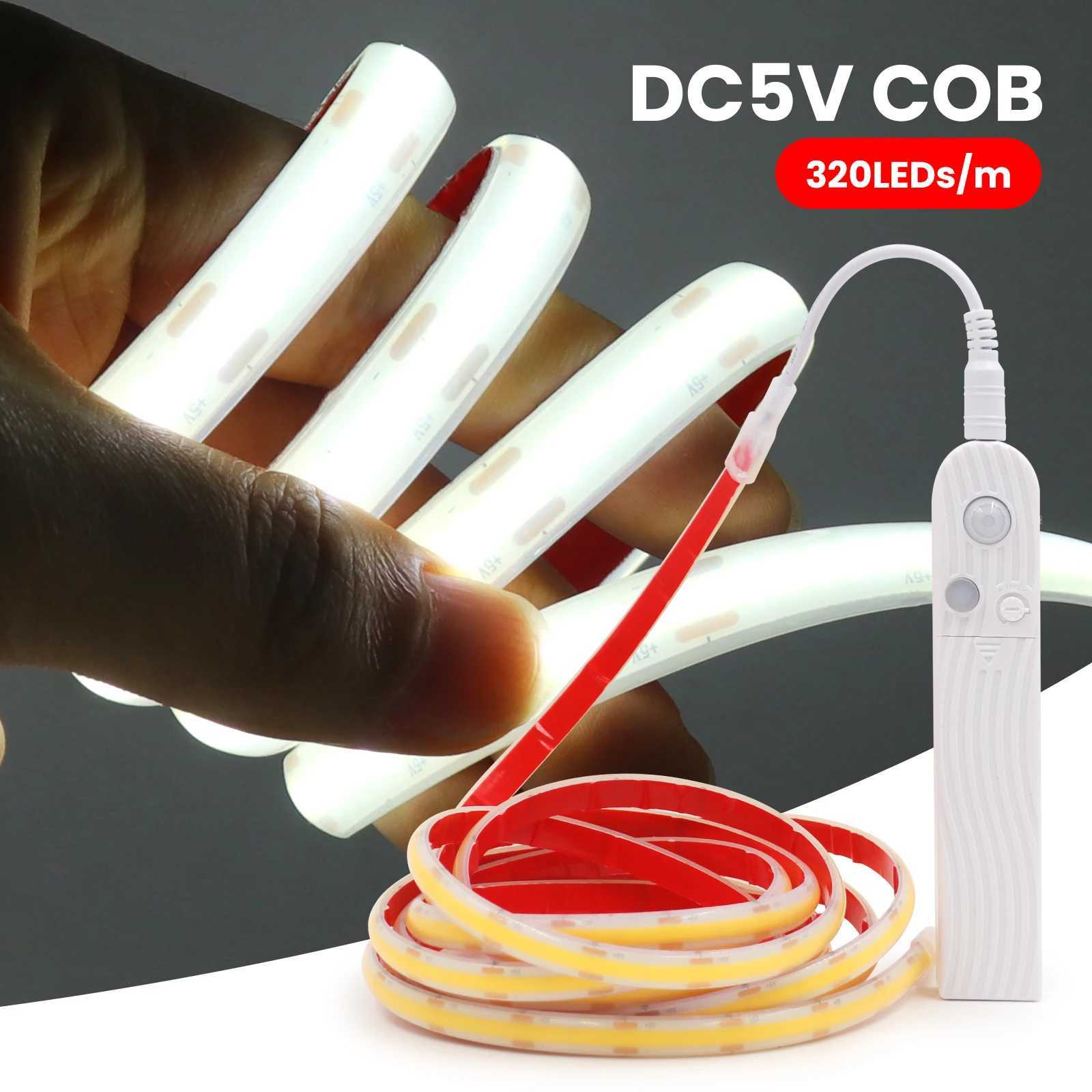 IP68 Waterproof 5V COB LED Strip With Motion Sensor AAA Battery Powered Induction Night Light 1-3M Warm White Linear Light Bar W250701