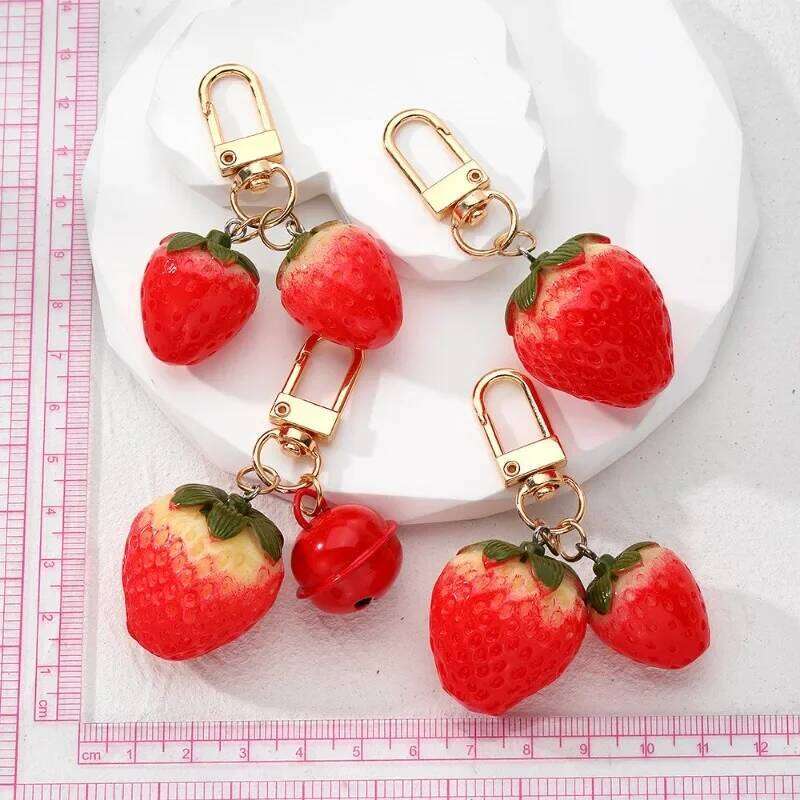 Strawberry Red Heart Keychain Keyring For Women Girl Jewelry Silated Fruit Cute Car Holder Key Accessories Free shipping