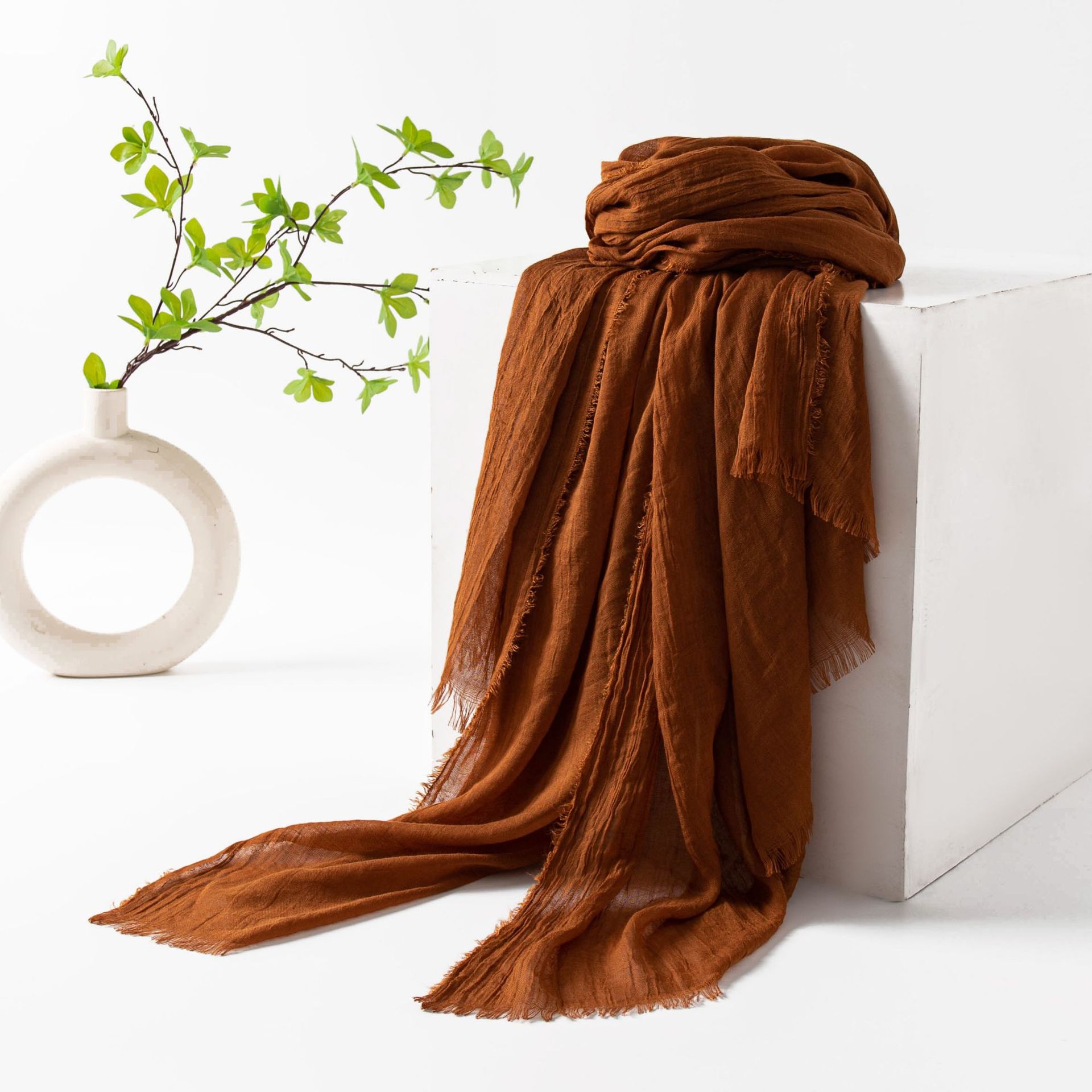K1202 Spring and summer thin scarf imitation cotton and linen pure color simple sunscreen shawl women wholesale cross-border