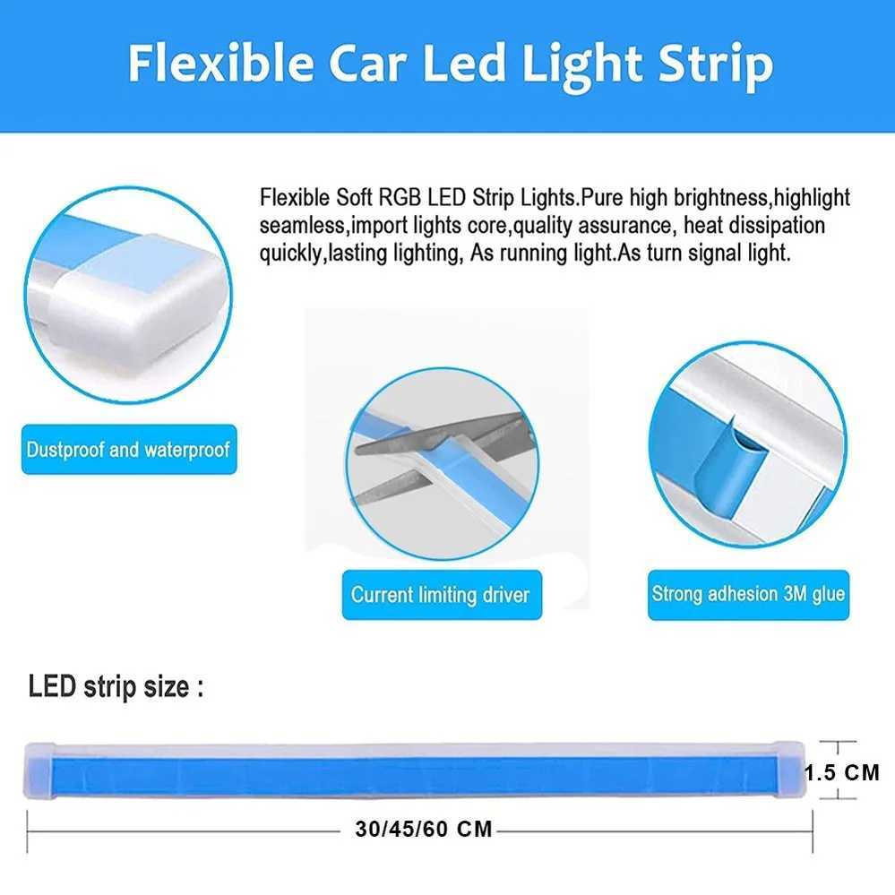2pcs Car LED DRL Daytime Night Running Light Waterproof Flexible Universal Car Flowing Turning Signal Light Brake LED Strip Lamp W250701