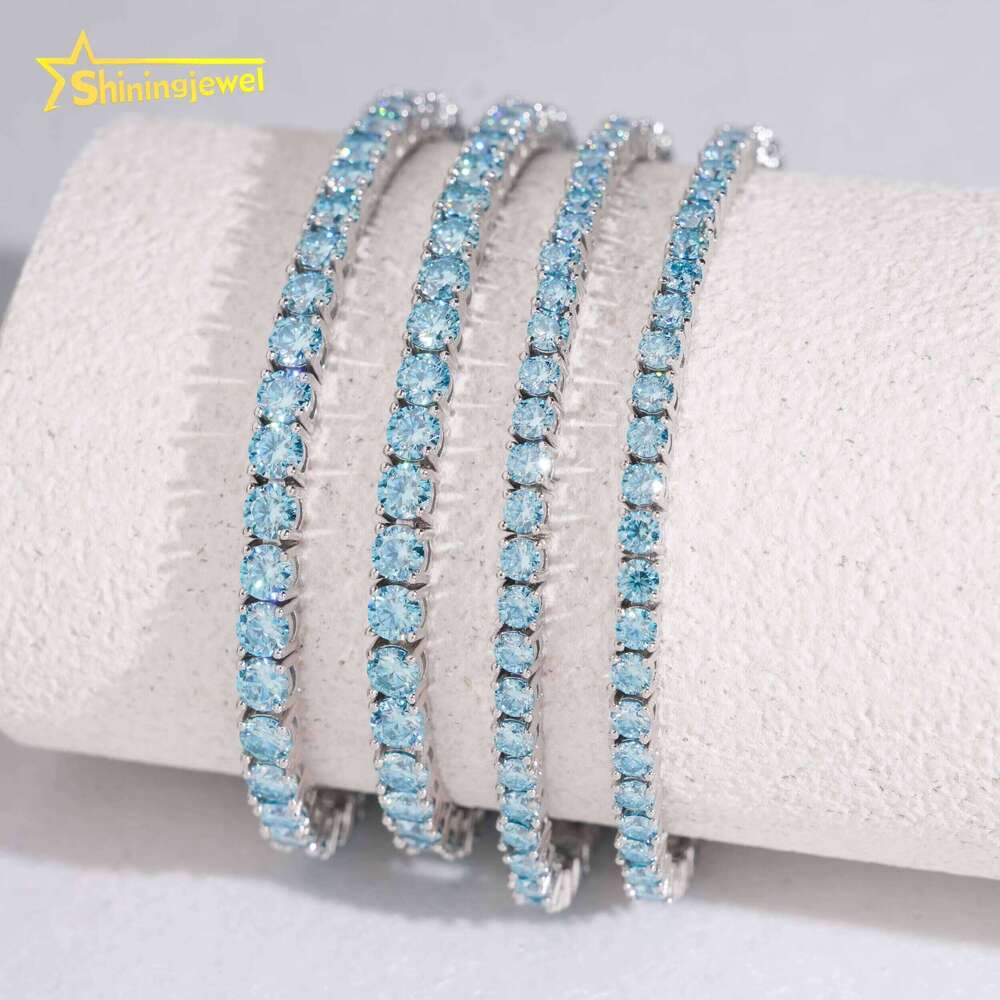 Pass Tester Hip-Hop Jewelry Sterling Sier Fashion Necklace 3Mm 4Mm Iced VVS Blue Phpite Tennis Chain