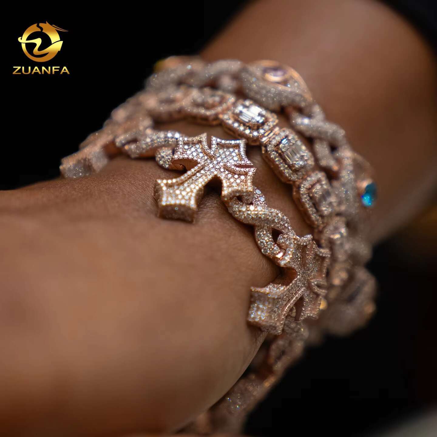 Custom Hip Hop Iced Out 925 Silver VVS Diamond Infinity Mens Moissanite Cross Cuban Chain Bracelet Men Women