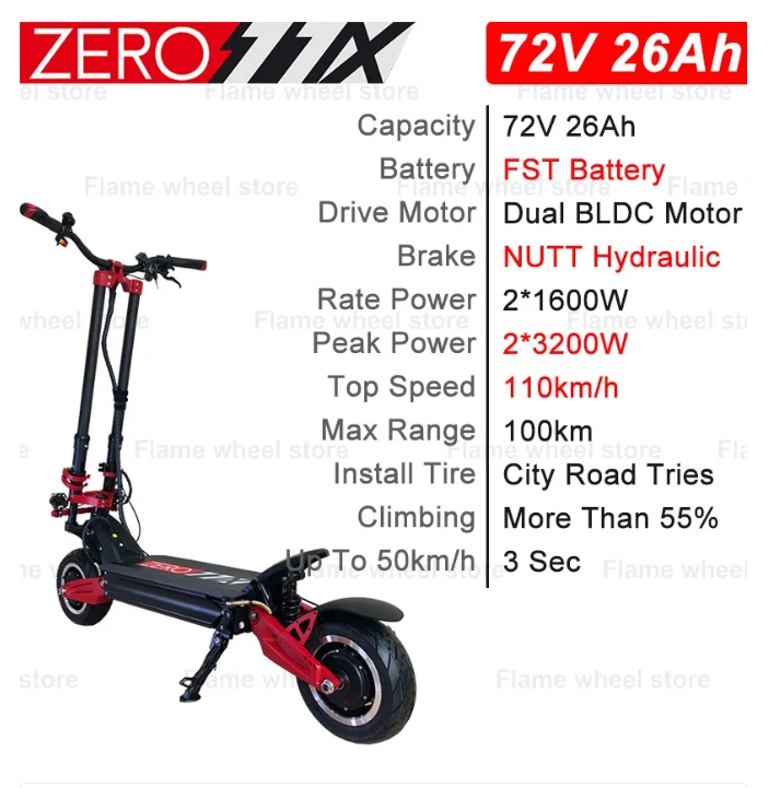 2025 ZERO 11X X11 DDM 11 Inch Dual Motor Electric Scooter 72V 3200W Off-road E-scooter 110km/h Double Drive Zero 11X Off Road
