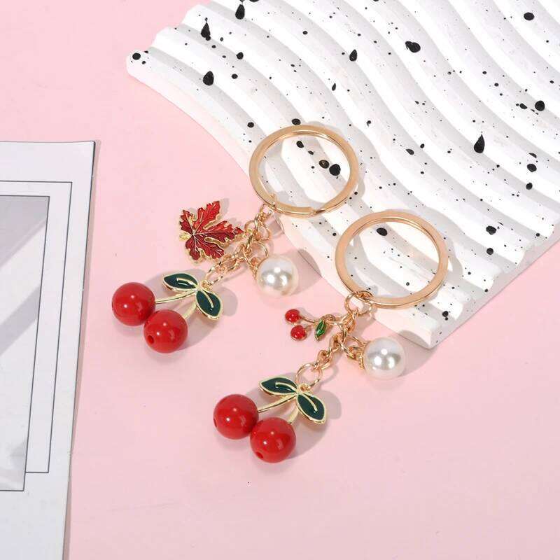 Cute Pretty Cartoon Cherry Preal Keychain Love Fruit Key Ring For Women Girl Handmade Friendship Party Gift Jewelry Set Free shipping