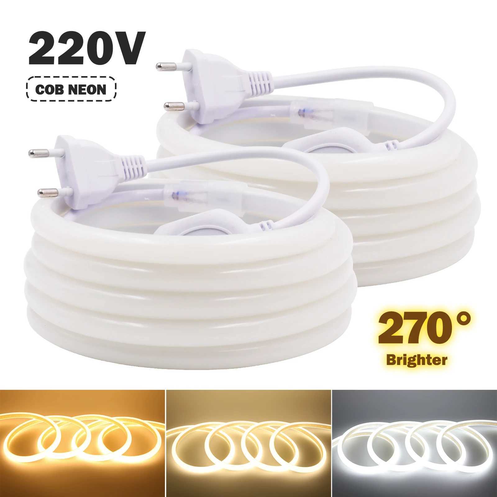 AC 220V 270 Degree Light COB Strip 288Leds/M IP65 Waterproof Milky White Flexible Ribbon Rope Tape LED Neon Light W250701