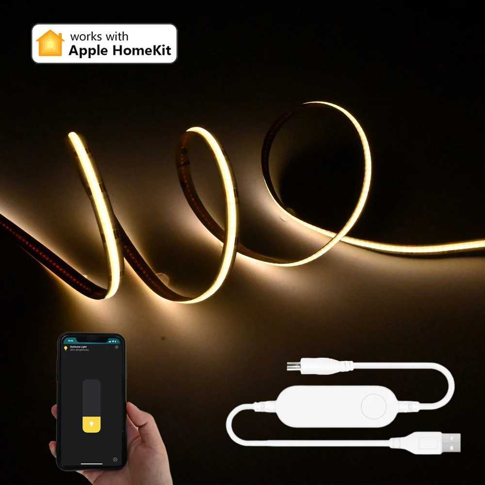 USB Homekit WiFi COB LED Strip 5V 1m 2m 3m 4m 5m Warm White Flexible Dimmable Wardrobe Showcase TV Lighting Siri Voice Control W250701