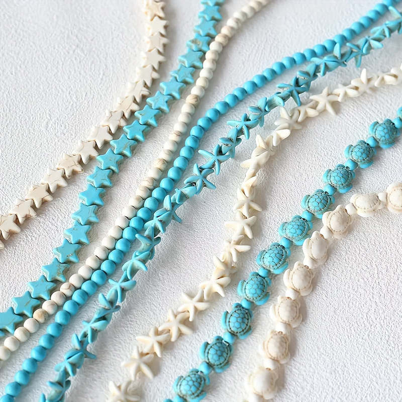 320PCS Ocean Theme Beads Kit: Turtle, Star, Synthetic Turquoise Beads for DIY Jewelry Making, Necklace Bracelet Craft Supplies