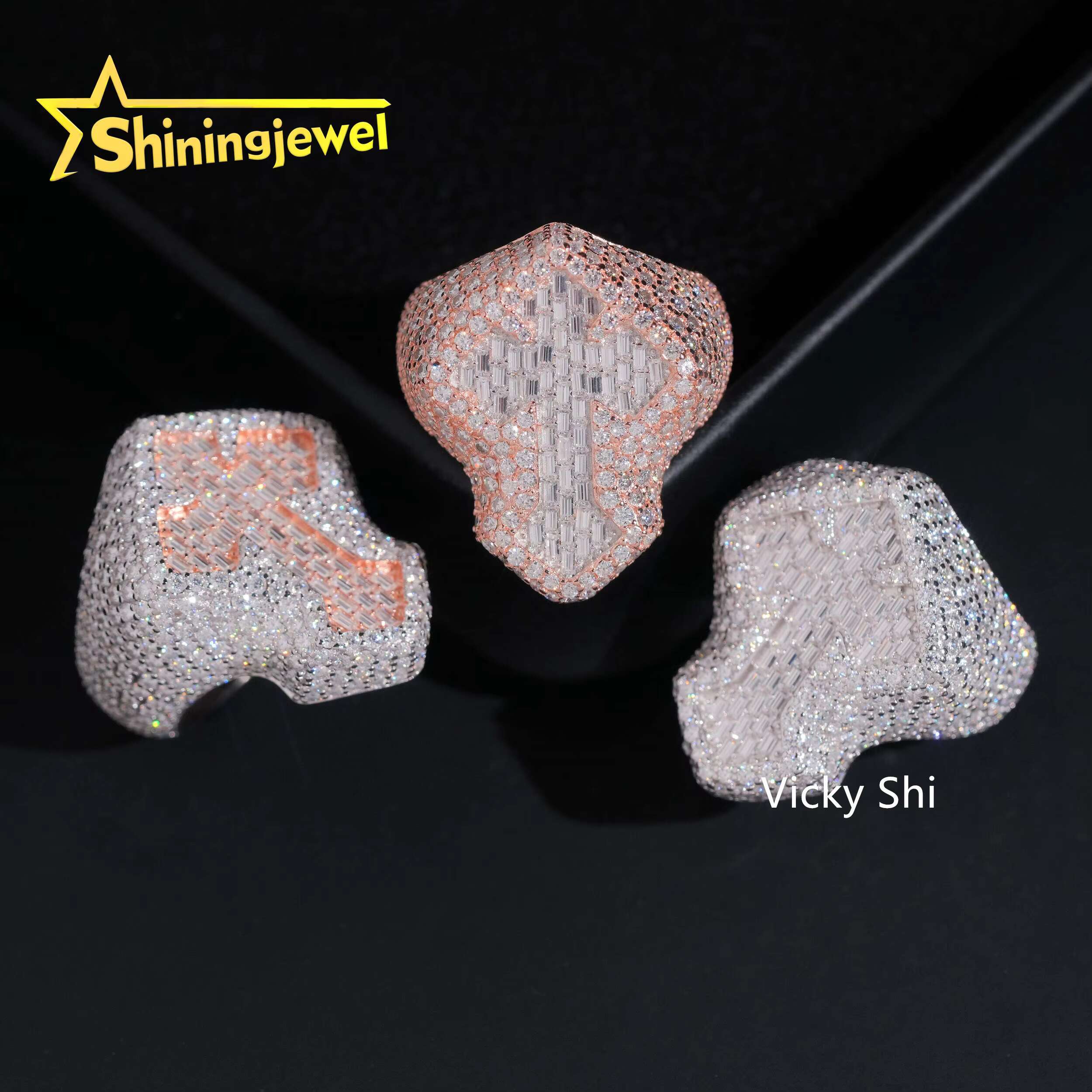 Hip Hop Iced Out 925 Silver Luxury Moissanite Cross Ring GRA Certificated Custom High Quality Mens Moissanite Ring Daily Wear