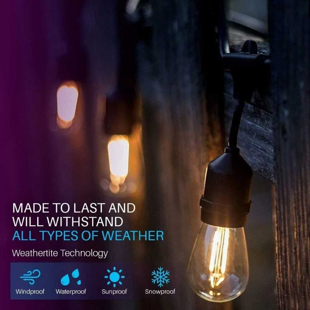 IP65 15M LED S14 String Lights Waterproof E27 Warm LED Retro Edison Filament Bulb Outdoor Street Garden Patio Holiday Lighting W250701