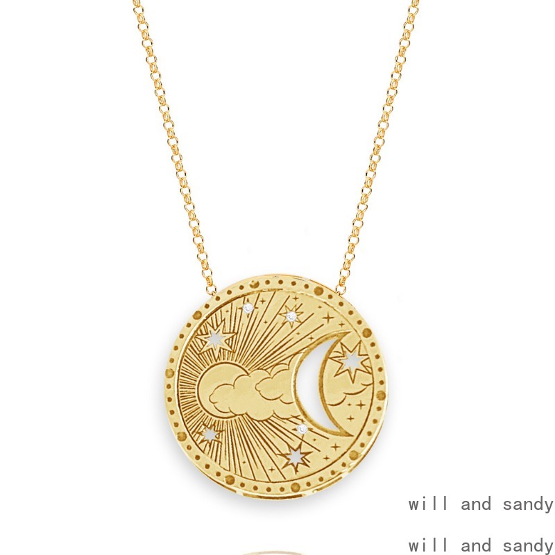 Non Tarnish 18k Gold Plated Tarot Coin Pendant Necklace Stainless Steel Star Moon Eye Charm Fashion Necklaces for Women Birthday Gift Girl Friend Vale