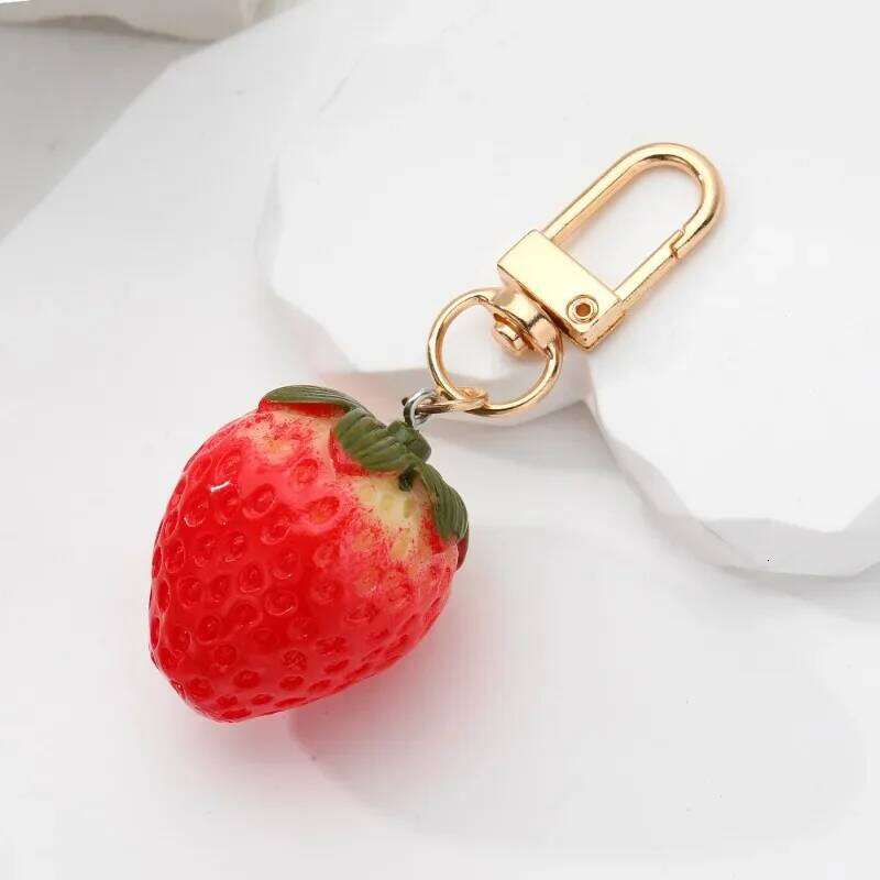 Strawberry Red Heart Keychain Keyring For Women Girl Jewelry Silated Fruit Cute Car Holder Key Accessories Free shipping