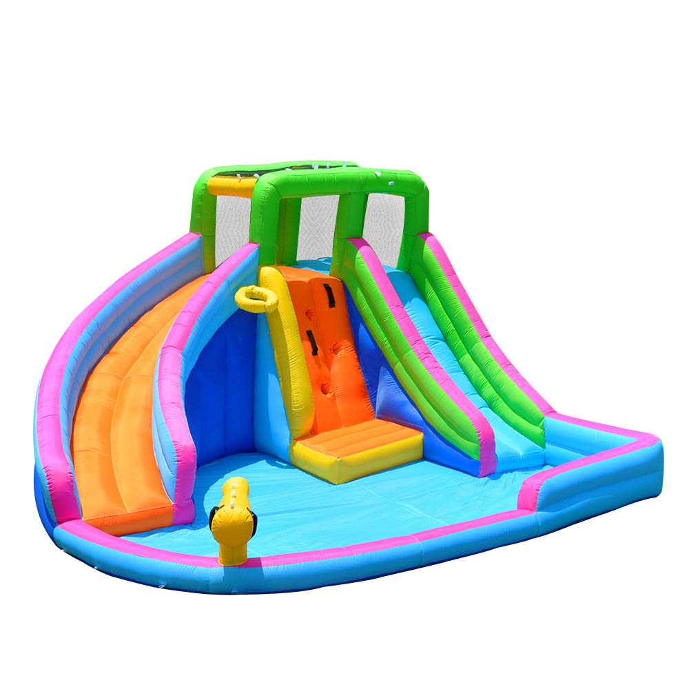 Ocean-Themed Dual Slides & Rock Wall Combo for Family Fun at Home