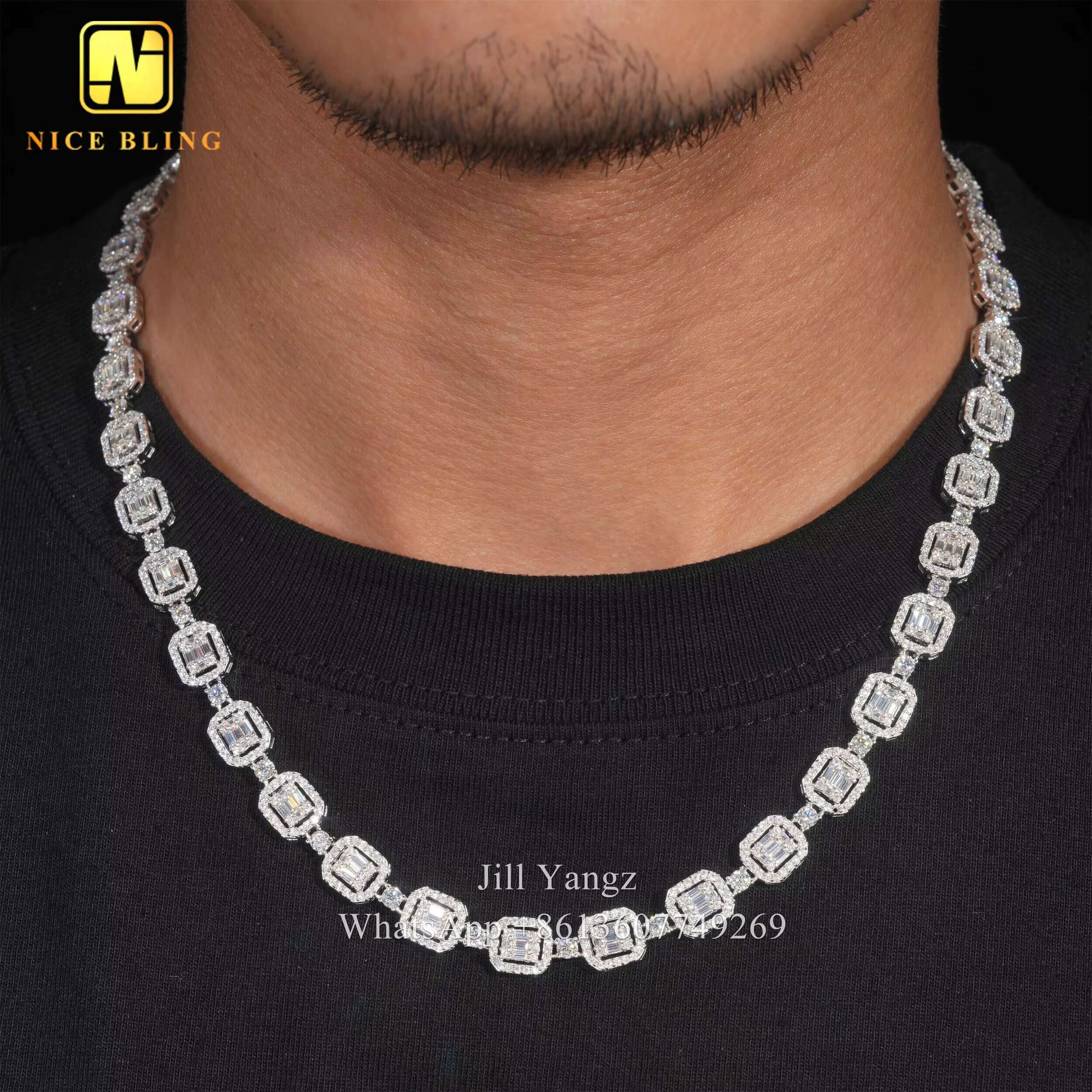 8mm Affordable Baguette Moissanite Cuban Chain 18k Gold Plated Necklace 925 Silver Cuban Link Chain Moissanite Cuban Bracelet