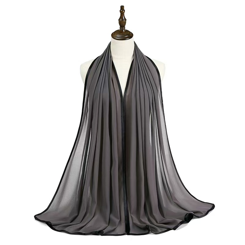 T1109 Spring and Summer New Indonesian Fashion Head Scarf Women's Pearl Chiffon Edge Head Scarf