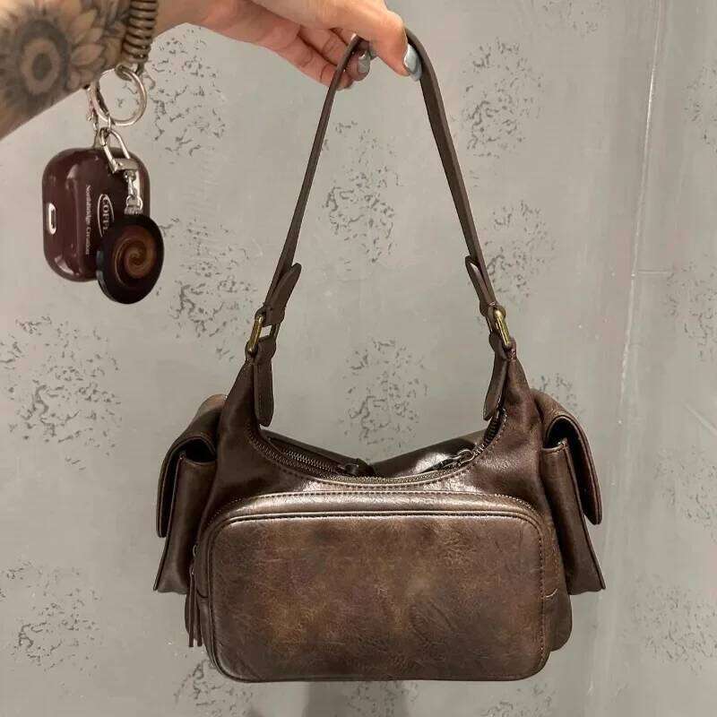 MBTI Vintage Womens Shoulder Y2k Punk American Retro Motorcycle Handbag Designer Cool Girl Advanced Mens Armpit Bag