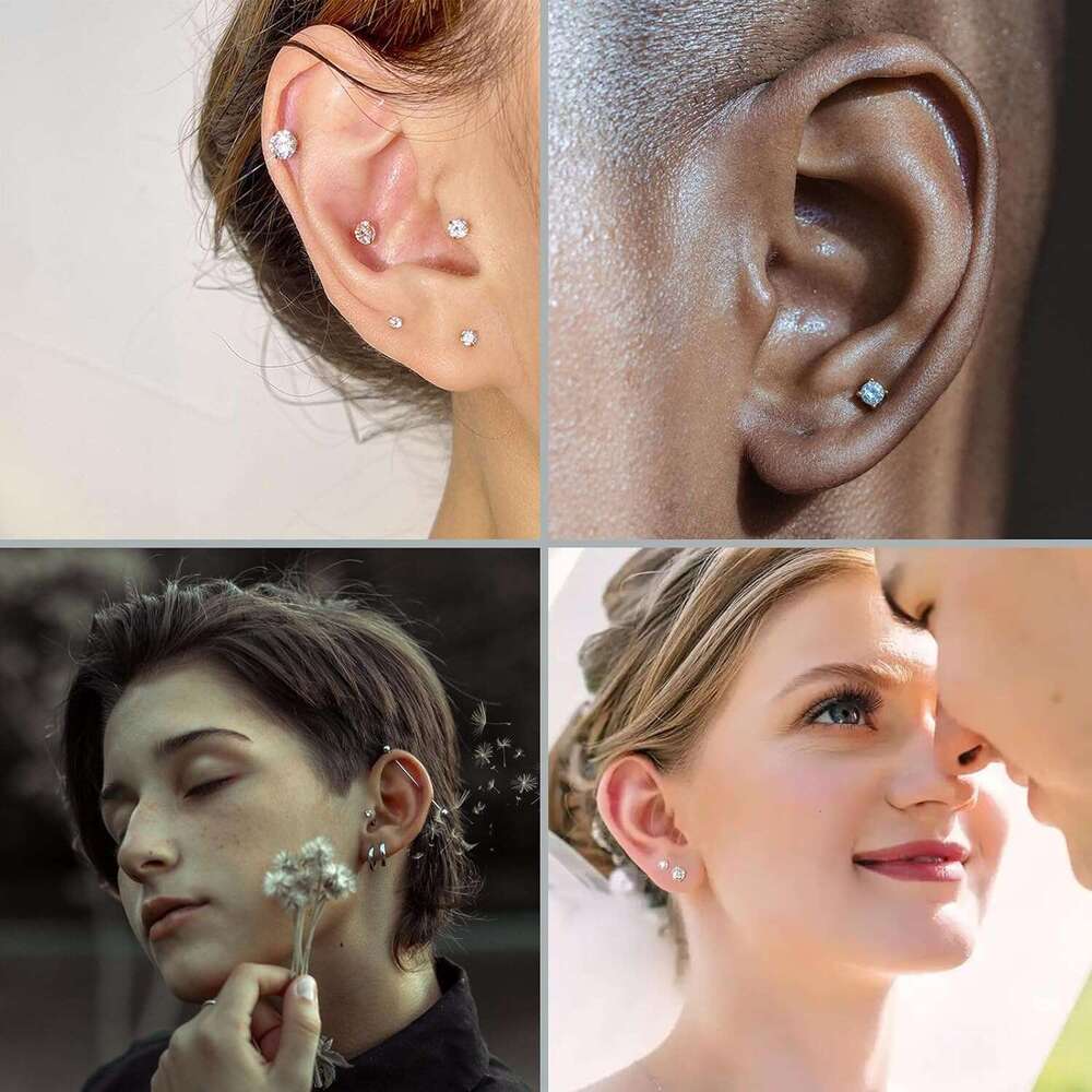 20G Back 3 Flat Earrings Stud G23 Titanium Threadless Tragus Labret Cartilage Lip Medusa Conch Body Piercing Jewelry Hypoallergenic for Women Men