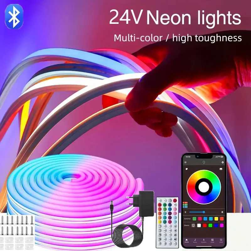 DC24V RGB Neon LED Strip Lights Bluetooth Neon Rope Light with Music Sync Waterproof Flexible Tape for Home Room Decoration W250701